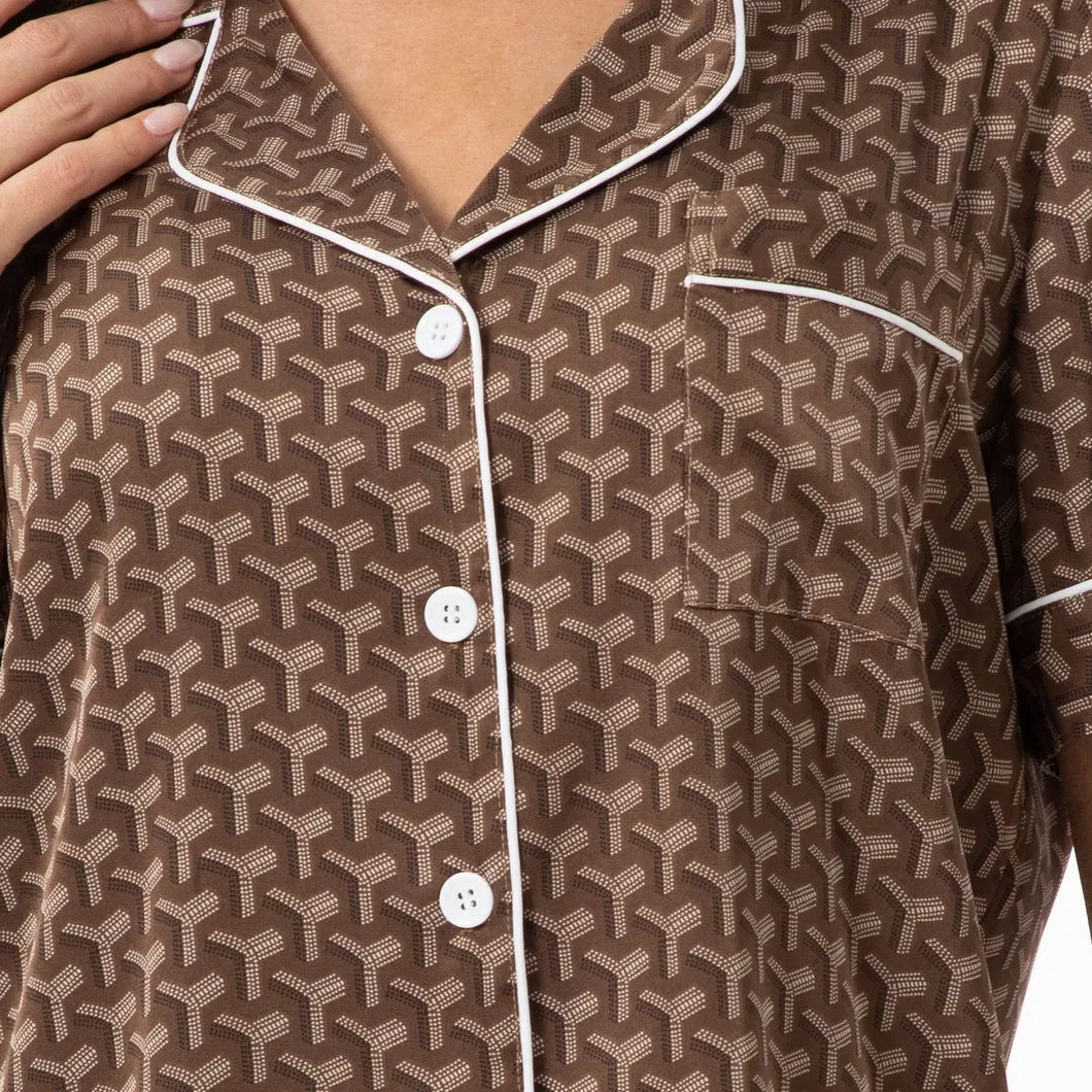 Conjunto de Pijamas de Botón para Mujeres de Verano de Seda Fría, Suelto, Casual, de Manga Corta y Pantalones