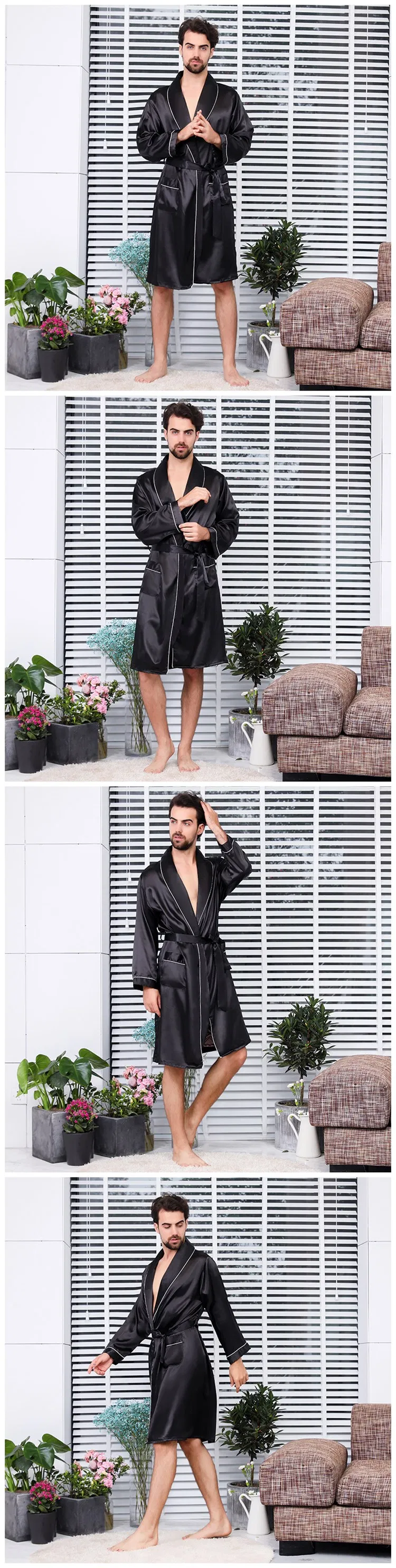 Ropa de noche de lujo de seda al por mayor para hombres, bata de dos piezas, pijamas de satén personalizados 1