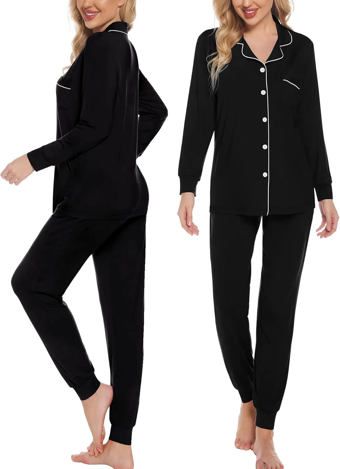 Conjunto de pijama de bambú personalizado para mujer, camisón de manga larga con botones