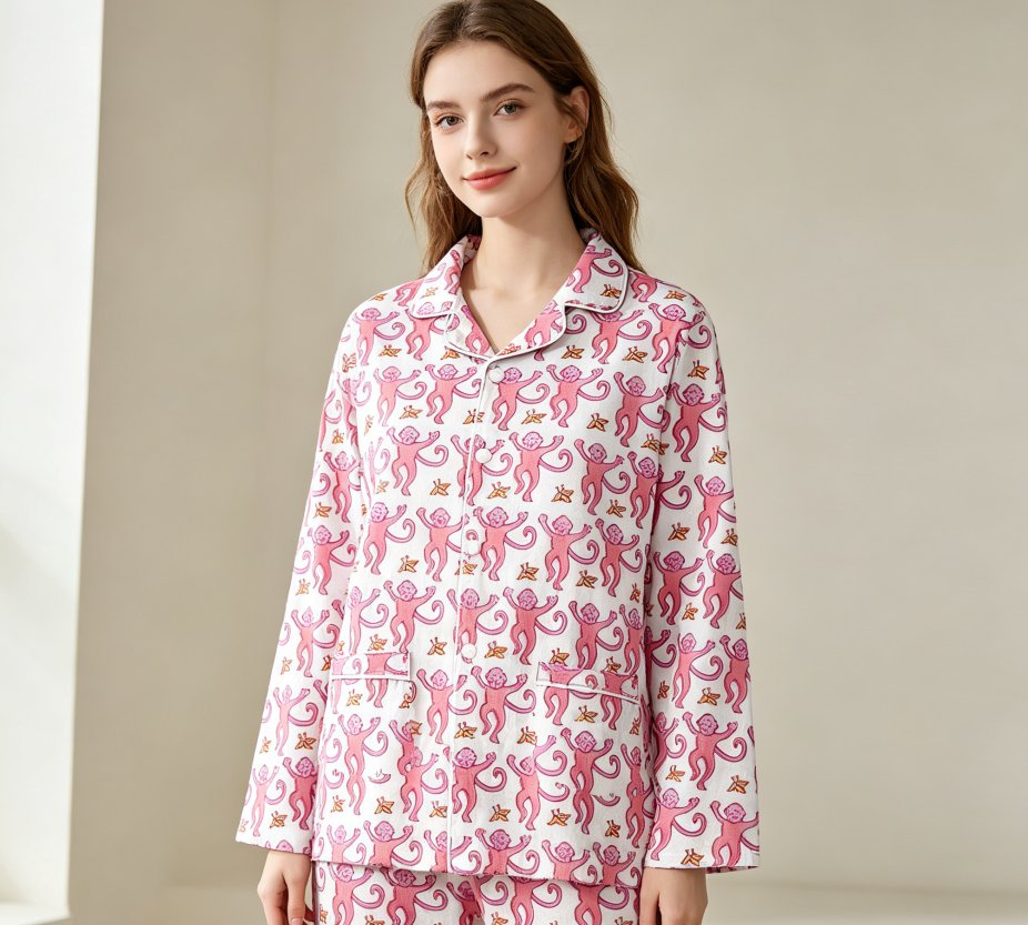 Conjunto de pijamas de manga larga con estampado para mujeres de tallas grandes, primavera y otoño