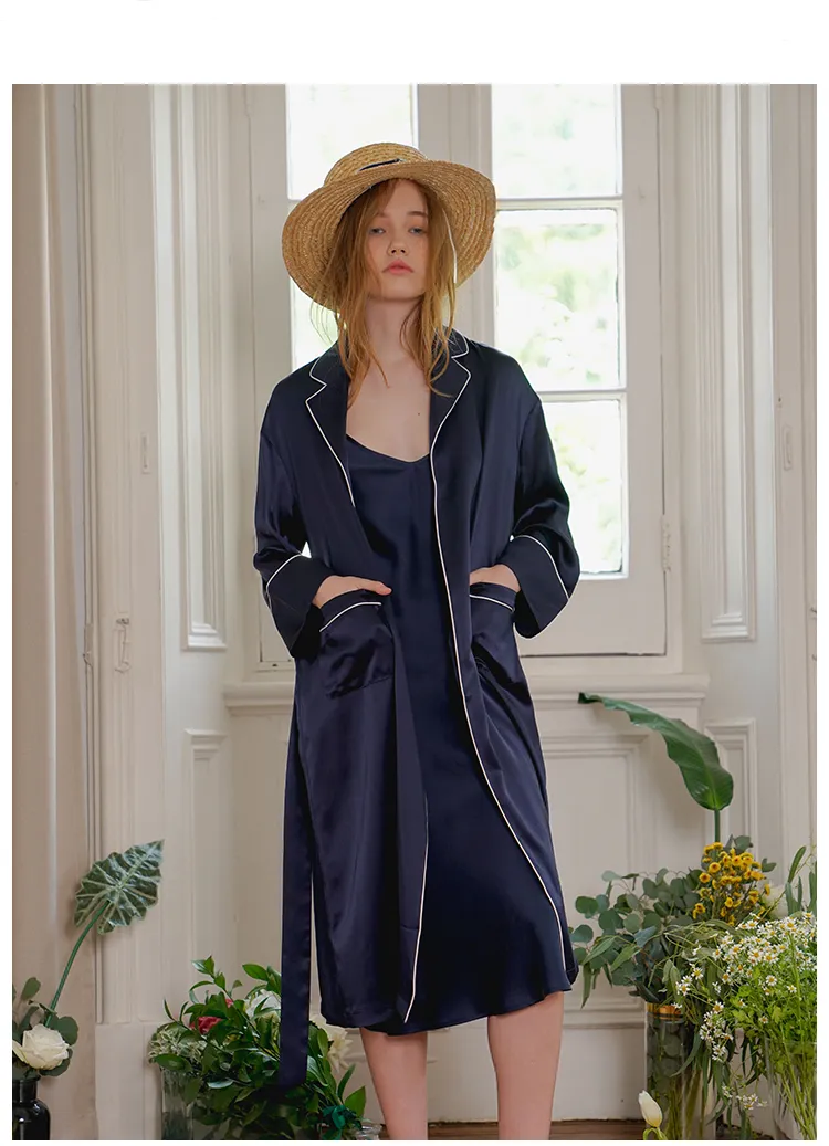 100% Pijamas de seda de lujo para dama, ropa de dormir para parejas