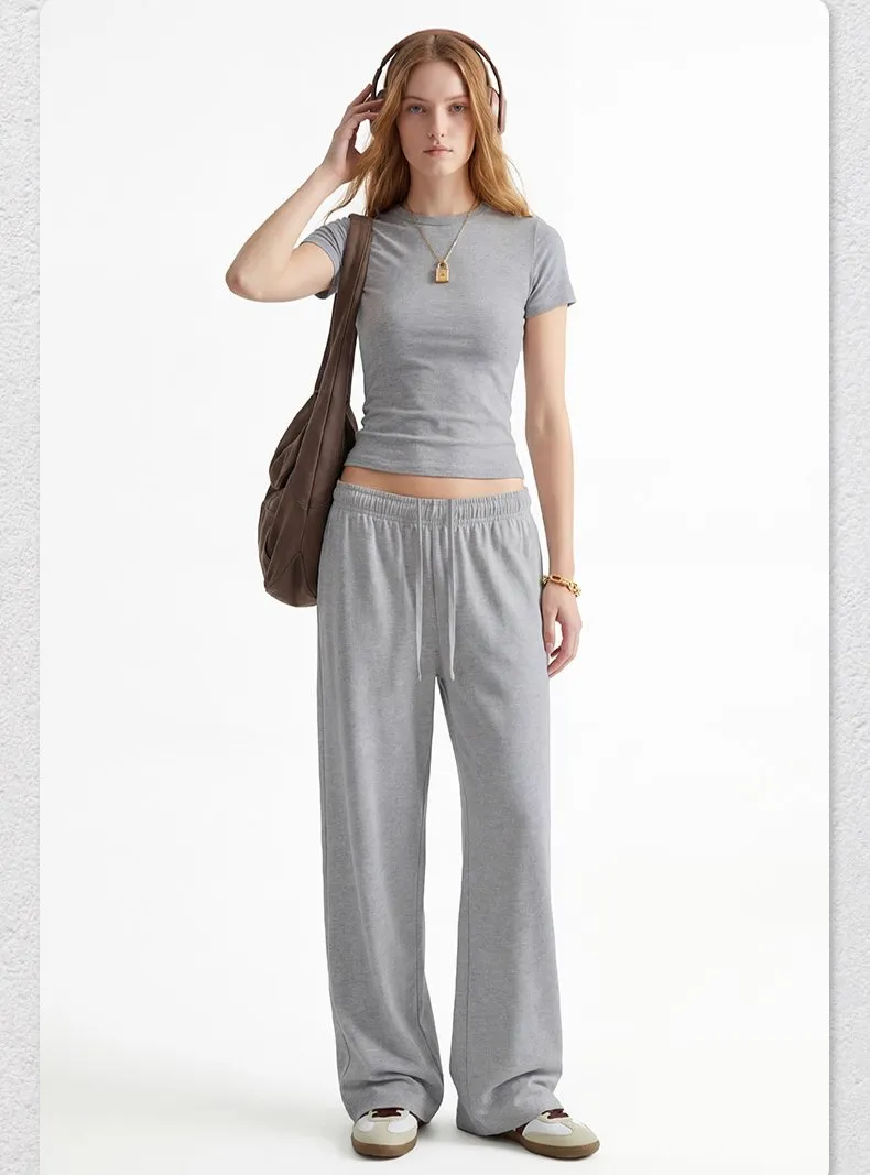 Conjunto de pijama deportivo casual de dos piezas, pantalones de cintura alta, de manga corta y de longitud completa