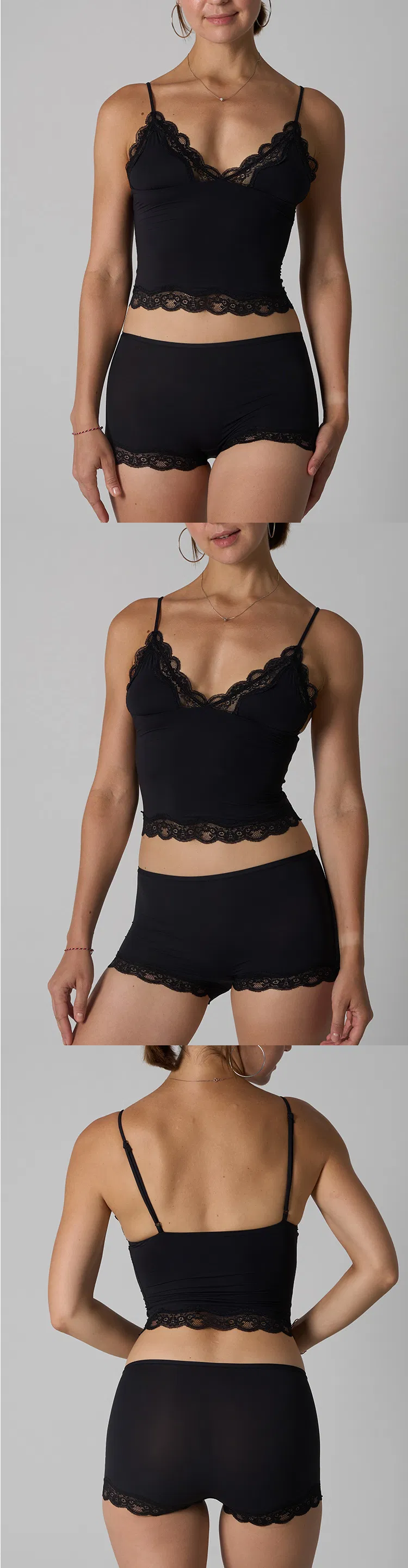 Conjunto de pijama de mujer con tirantes en V impresos, panty de alta elasticidad y bordes de encaje