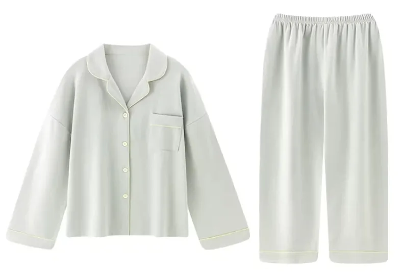 Pijamas de algodón de manga larga en color sólido de primavera y otoño