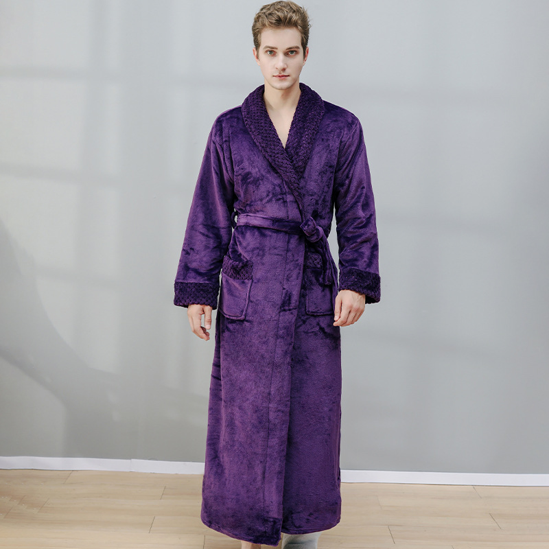 Venta Caliente Otoño Invierno Bata de Franela Larga Talla Grande Unisex Pijamas de Pareja Ropa de Casa Cálida