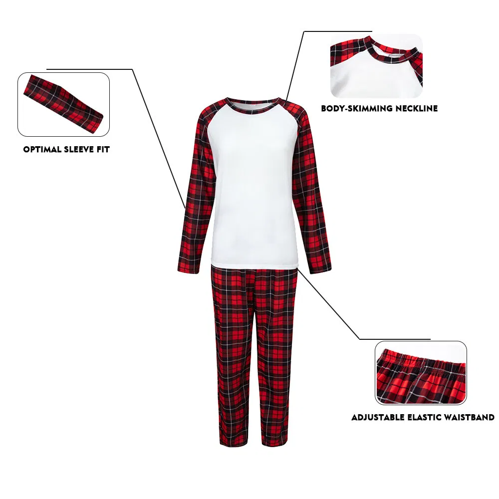 Pijamas de Navidad de sublimación base blanca para padres e hijos, loungewear de manga larga