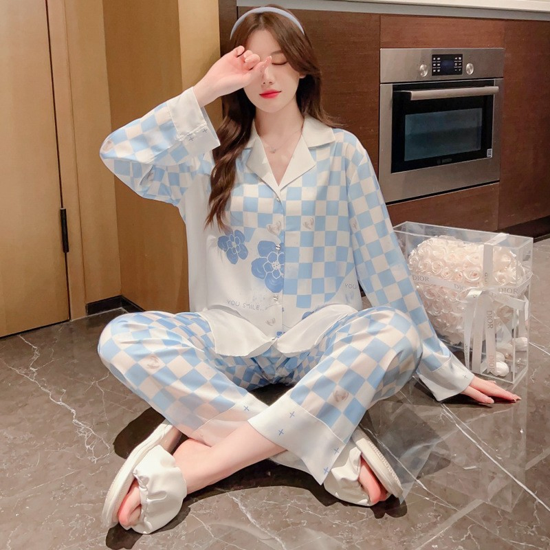 Pijamas de lujo personalizados para damas con botones, ropa de noche de diseño, mujeres con estampado de flores en seda satinada