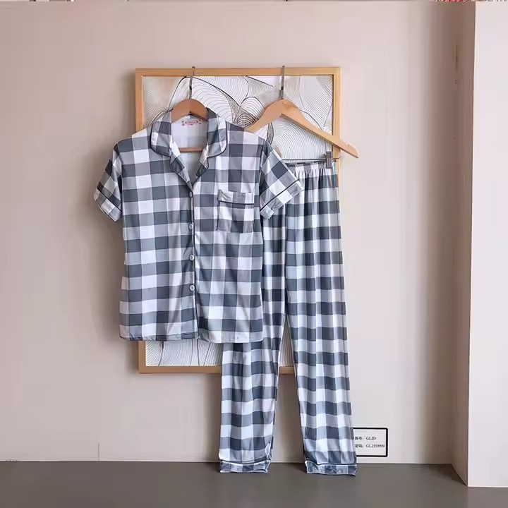 Fabricante Directo Pijamas para Mujeres Abrigo con Botones Conjunto de Color Sólido Tallas Grandes Camisones Cómodos de Seda