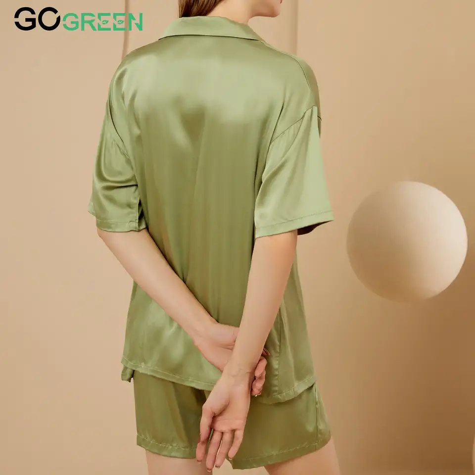 Pijamas de lyocell al por mayor 100% Con fibra orgánica conjunto de pijamas para damas de manga corta ropa de casa 2 piezas de ropa de descanso