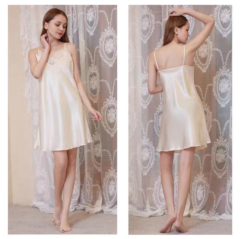 Vestido de dormir sin mangas de seda sintética para mujeres, ropa, pijamas, camisón, pijamas de satén para mujeres