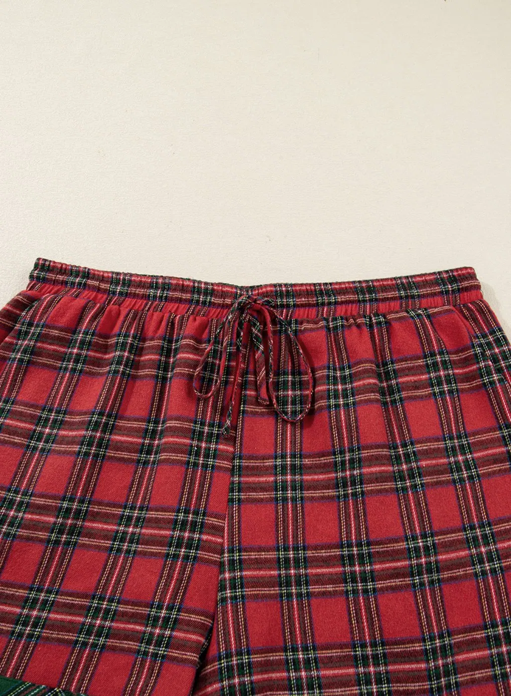 Querido Amante Boutique Mayorista Talla Grande Camisa de Manga Larga a Cuadros con Contraste y Pantalones Cortos 2PCS Conjunto de Pijama