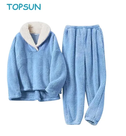 Ropa de casa Ropa de dormir Conjunto de pijamas casuales Suelto de manga larga Sudadera de forro polar y pantalones