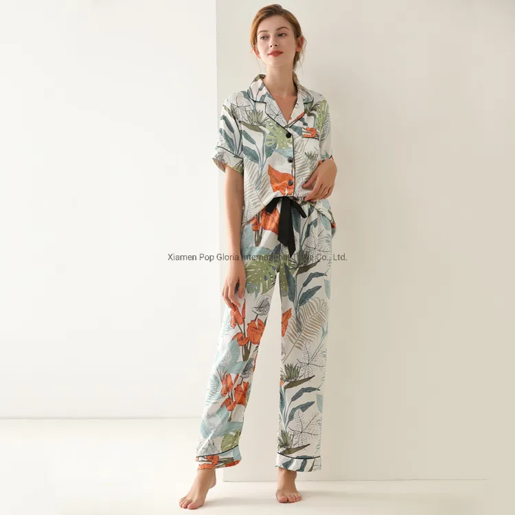Elegante Mujeres Impresas Pijamas Ropa de Dormir y Ropa de Casa Suelta