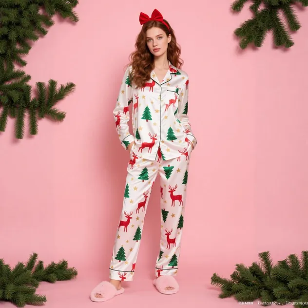 Conjunto de pijama impreso de manga larga casual con pantalones