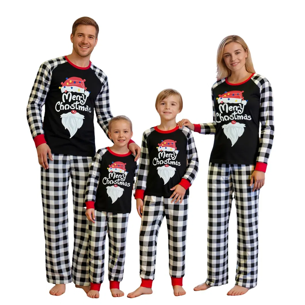 Pijamas navideños a juego para toda la familia con letras impresas de ciervos pequeños, conjunto de pijamas de algodón rojo