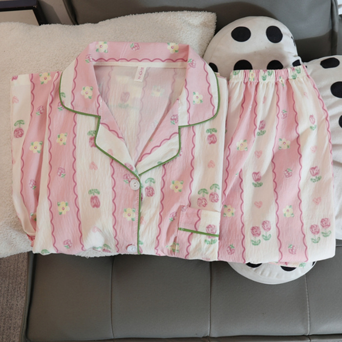 Los últimos pijamas de algodón para todas las estaciones, pijamas dulces personalizados para exteriores, conjunto de pijama para el hogar