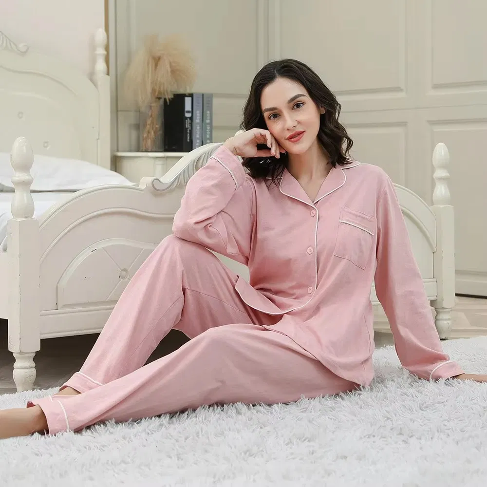 Cotton Luxury Pyjamas Family Woman 2 Piece Outfit Set Bamboo Long Sleepwear Pjs Pajamas Pijamas Mujer for Women