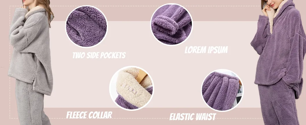Ropa de casa Ropa de dormir Conjunto de pijamas casuales Suelto de manga larga Sudadera de forro polar y pantalones