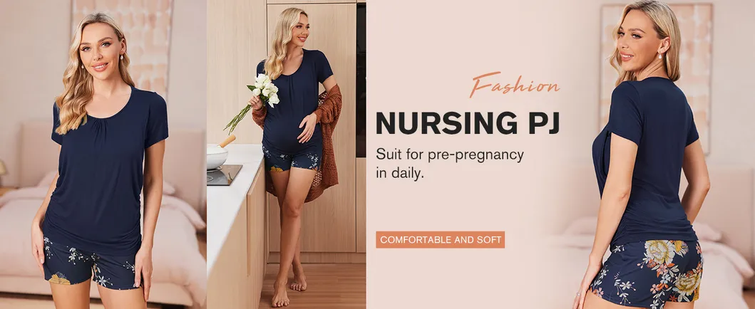 Conjunto de pijamas de maternidad suaves para amamantar, ropa de dormir para el posparto