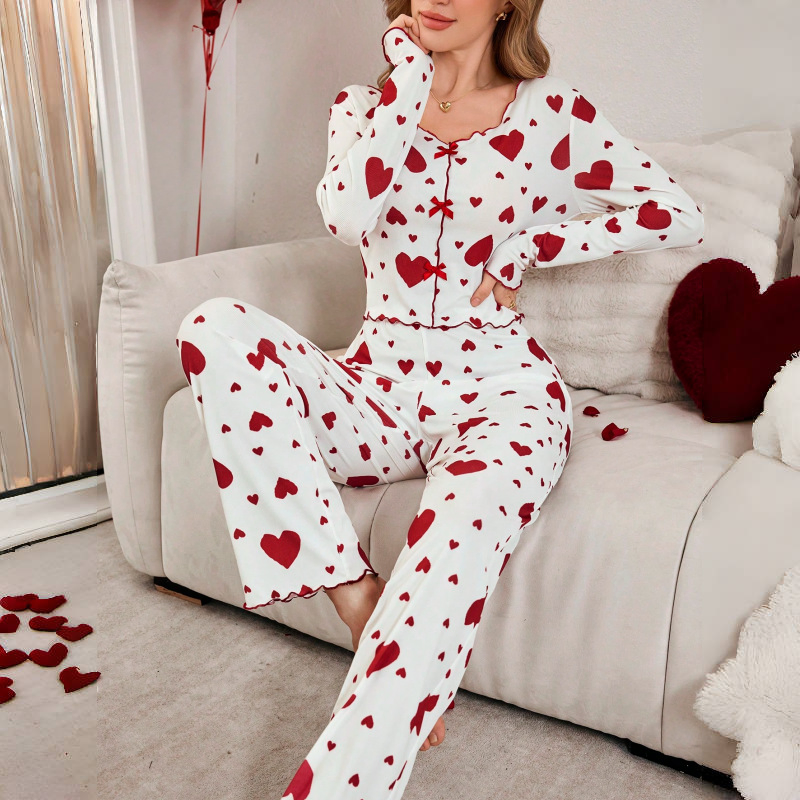 Conjunto de pijamas de San Valentín para mujer, ropa de hogar de invierno de manga larga