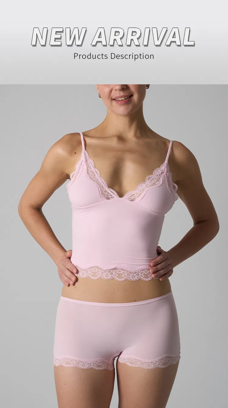 Conjunto de pijama de mujer con tirantes en V impresos, panty de alta elasticidad y bordes de encaje