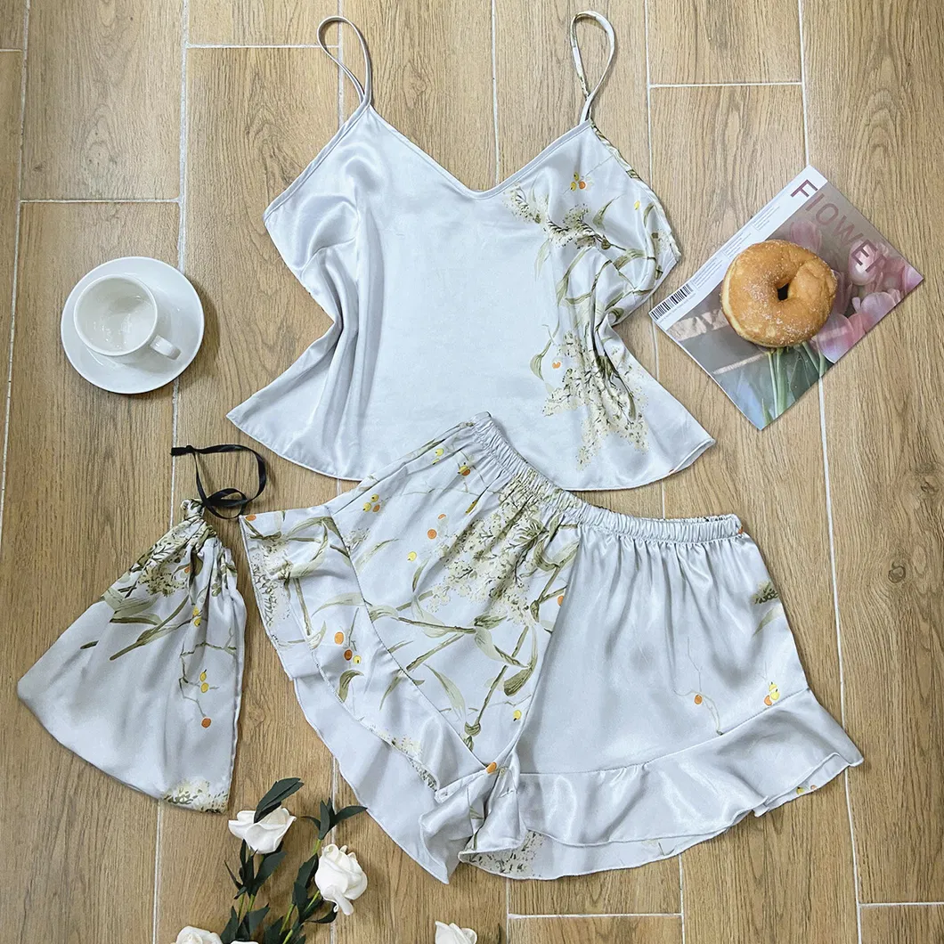 Pijamas impresos de estilo seda imitación talla grande, pijamas de seda helada casuales y a la moda, ropa de casa