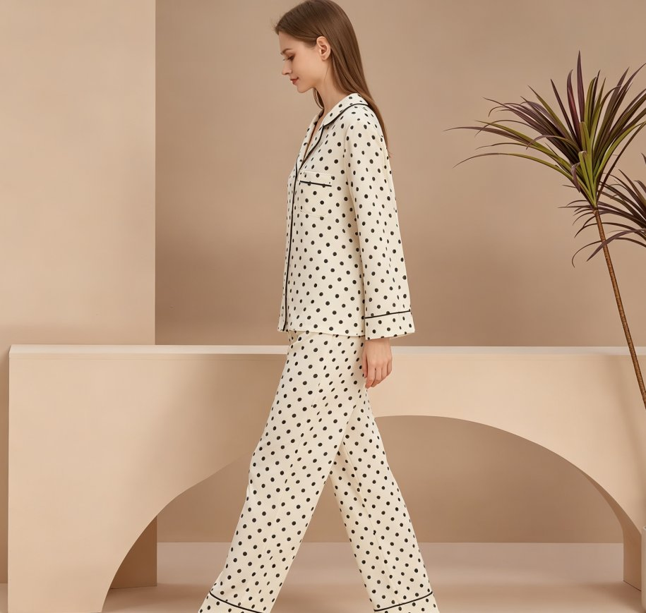 Conjunto de pijamas de manga larga premium, lujo para mujeres, ropa de dormir