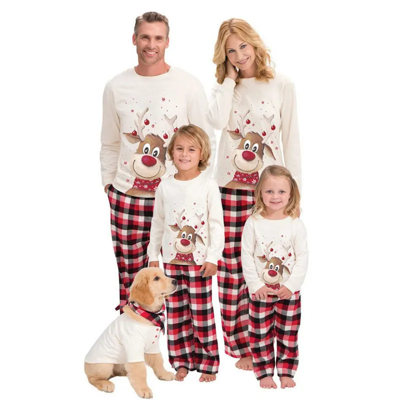 Conjunto de pijamas de manga larga para toda la familia con estampado navideño