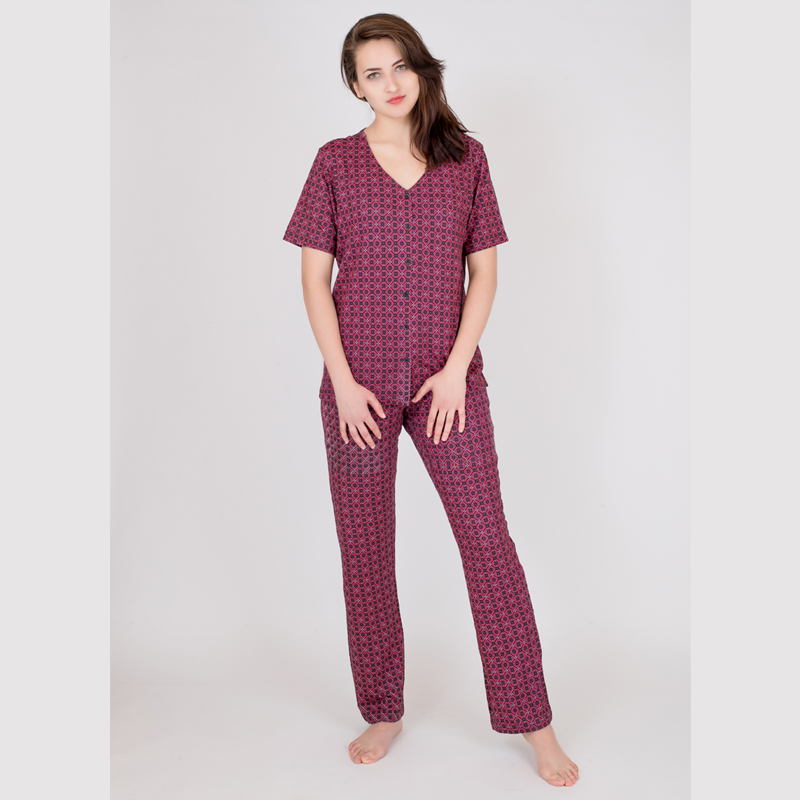 Conjuntos de pijamas de viscosa impresos de manga larga para mujer; pijamas ligeros y transpirables
