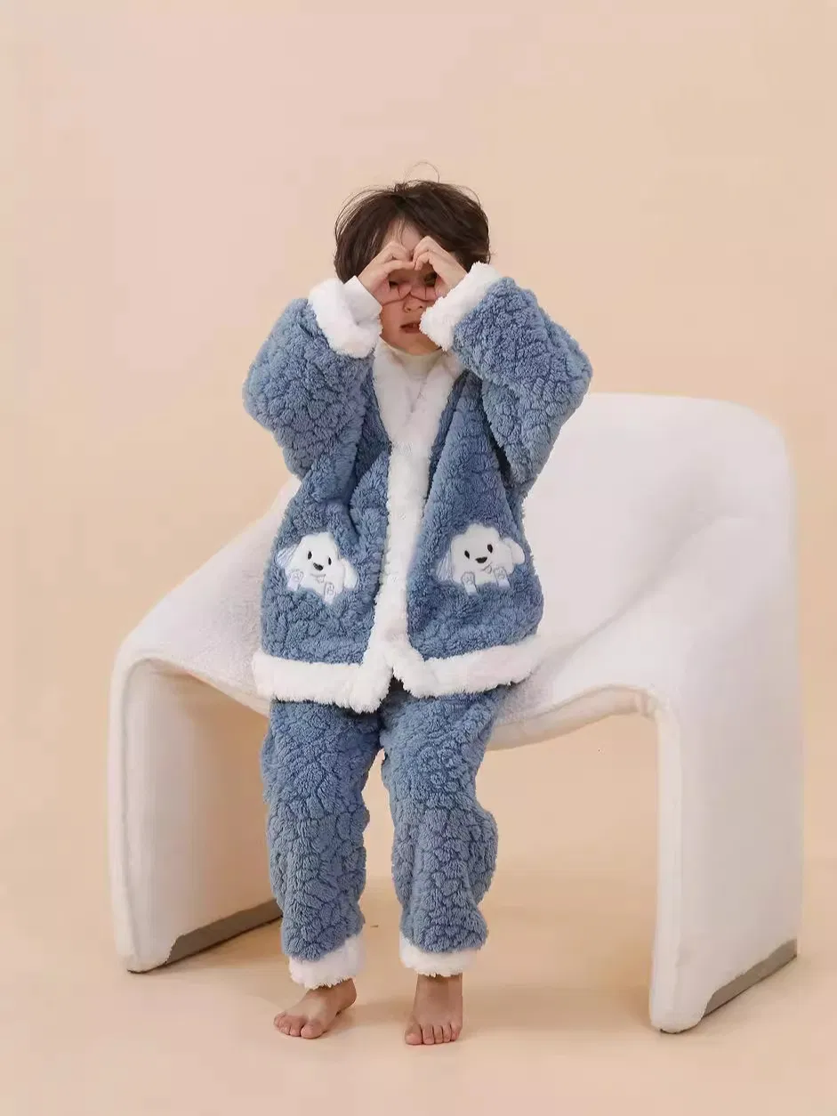 Conjunto de ropa interior para niños de felpa coral, pijamas para niños de otoño e invierno