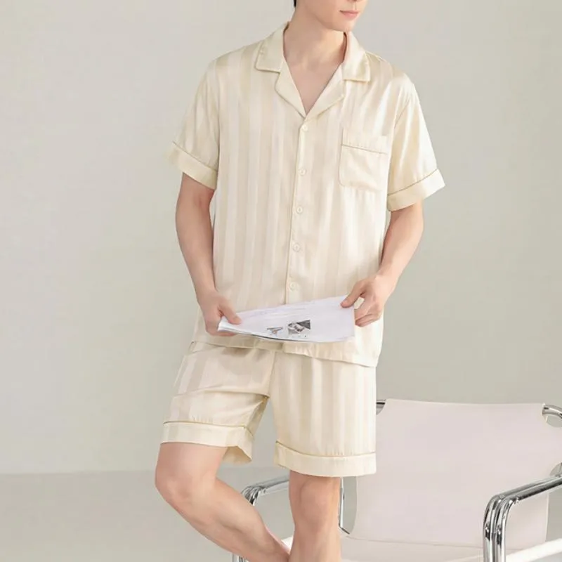 Conjunto de pijama de manga corta para hombres de seda suave