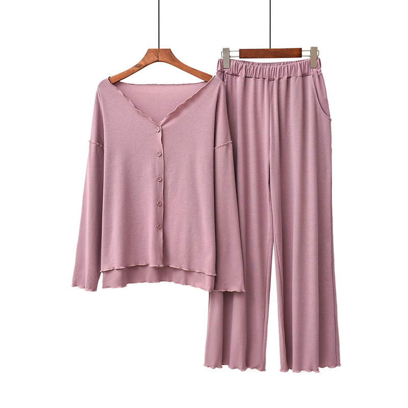 Pijamas de algodón de color puro para invierno, de manga larga, dos piezas, ropa de casa para mujeres, pijamas casuales de cuello redondo, conjunto de dos piezas, ropa de descanso con botones
