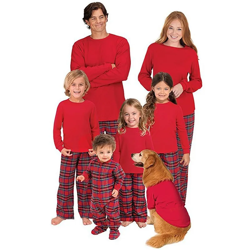 Pijamas de familia de algodón y poliéster para sublimación personalizados, conjuntos a juego en blanco para bebés, hombres, mujeres y niños, pijamas de Navidad