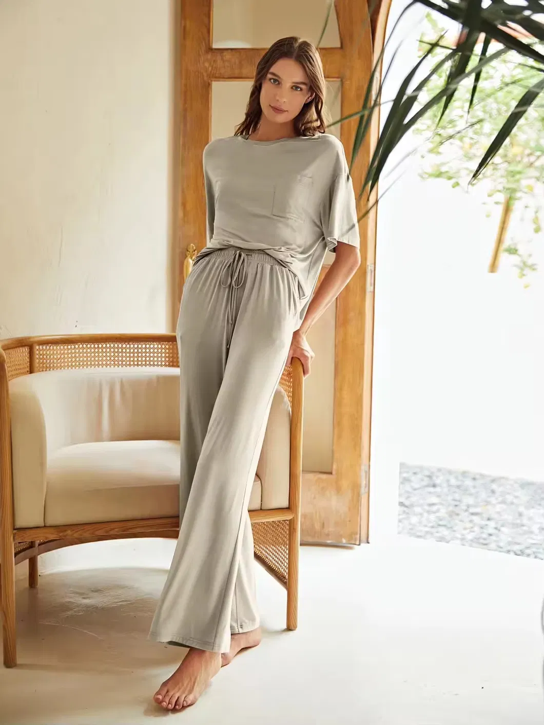 Pijamas de manga corta de viscosa, pijamas de bambú súper suaves para mujeres, ropa de casa