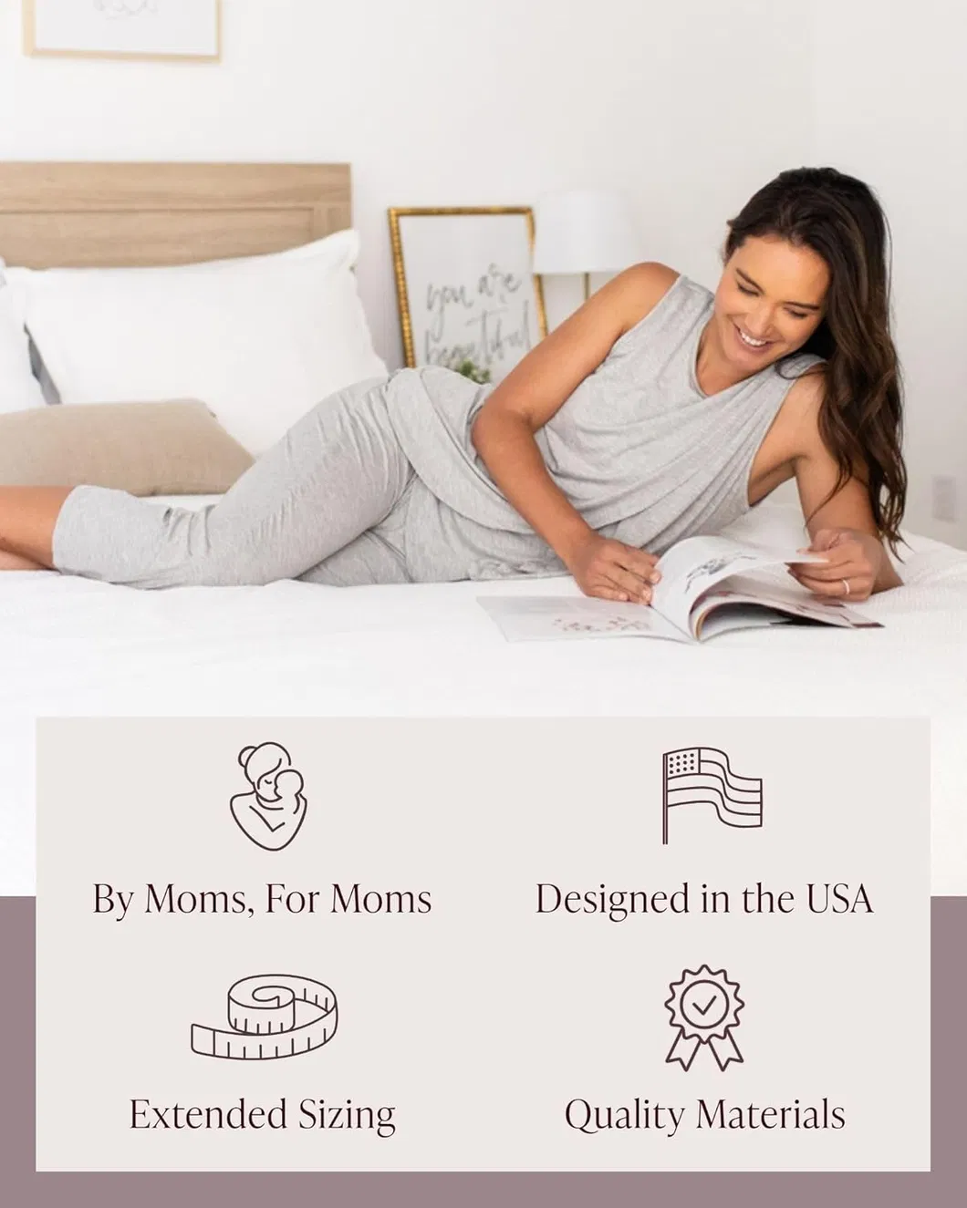 Pijamas de maternidad y conjuntos de descanso postparto para mujeres, pijamas postparto para el hospital, gris jaspeado