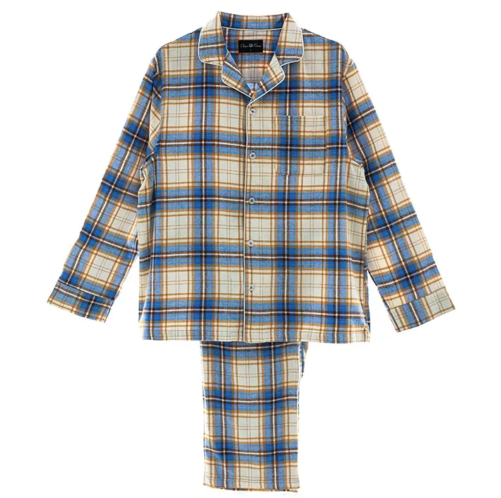 Pijamas de franela para hombres 100% Confeccionados en algodón de manga larga y pantalones, conjunto de pijama de alta calidad, fábrica de ropa de dormir personalizada