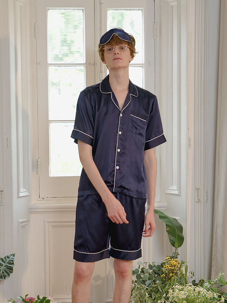 Traje de noche de seda de lujo para hombres, pijamas de pareja