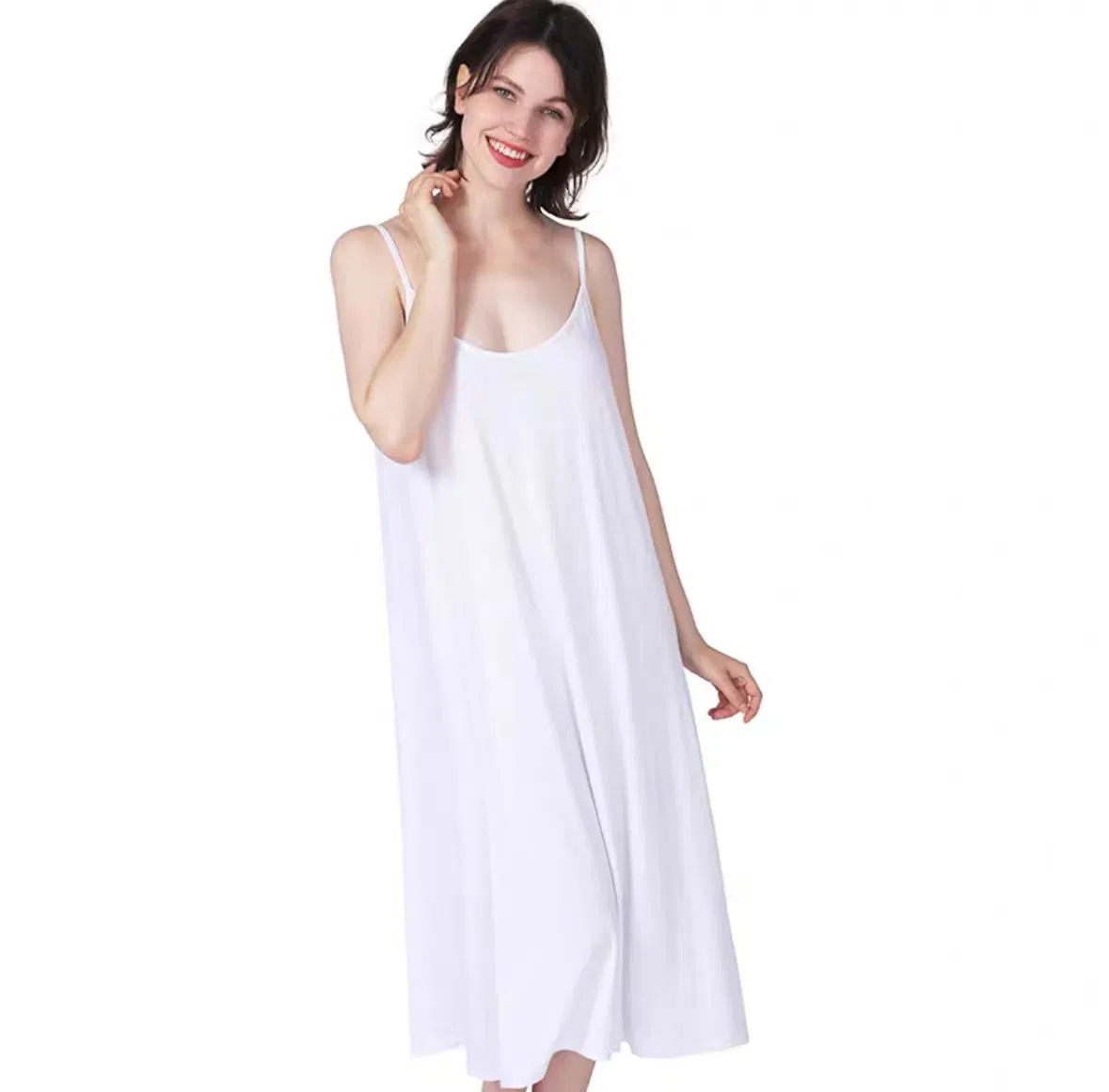 Camisón de bambú suelto sexy de longitud media negro, pijamas de bambú para verano, delgado