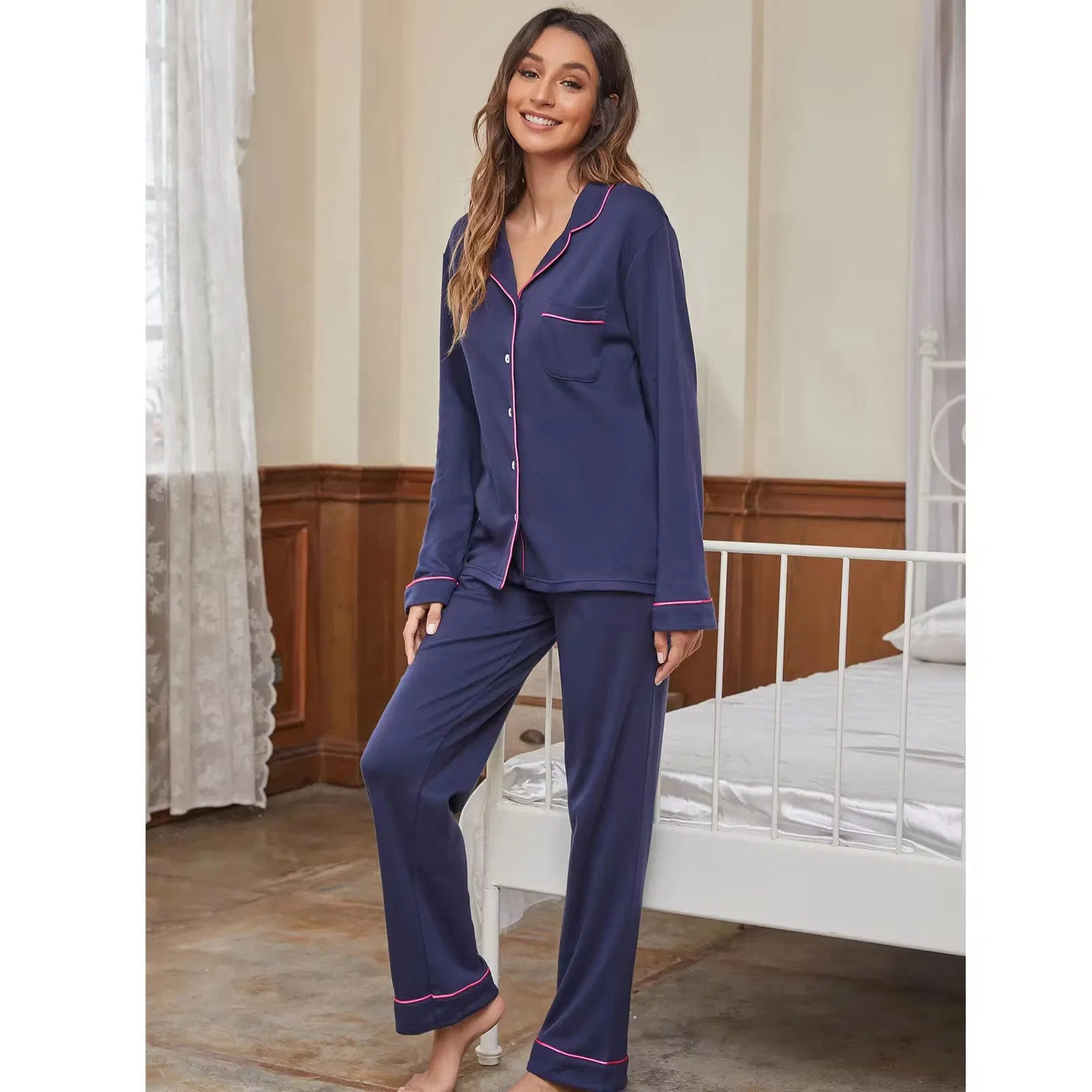 Conjunto de pijama para mujeres de manga larga, sostenible, de viscosa de bambú