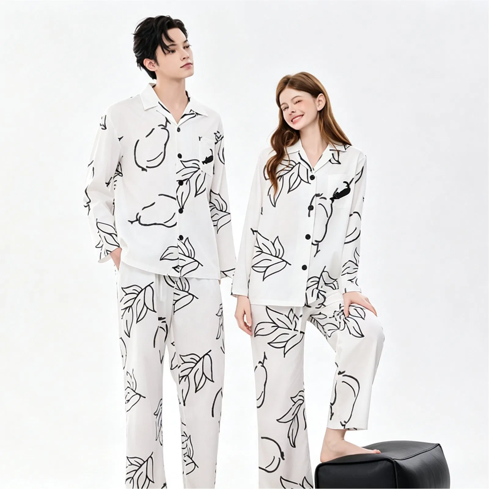 Conjunto de pijama a rayas para pareja de manga larga, ropa de hogar, traje de dos piezas