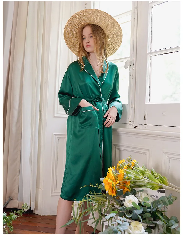 100% Pijamas de seda de lujo para dama, ropa de dormir para parejas