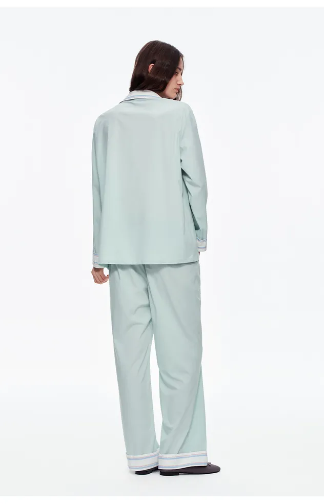 Women Minimalist Solid Breathable Fabric Long Sleeve Casual Antibacterial Loungewear Pajamas