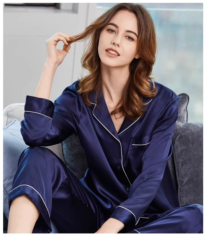 Pijama de seda de lujo 100% para mujeres, conjunto largo