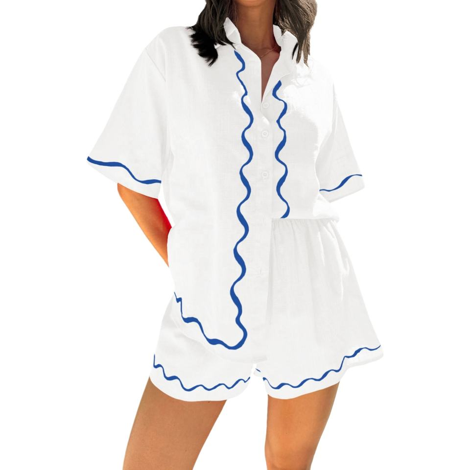Conjunto de pijamas cortos de verano para mujer, cómodo y casual