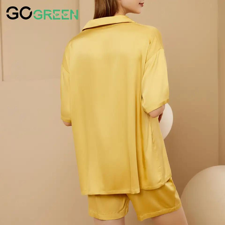 Pijamas de lyocell al por mayor 100% Con fibra orgánica conjunto de pijamas para damas de manga corta ropa de casa 2 piezas de ropa de descanso