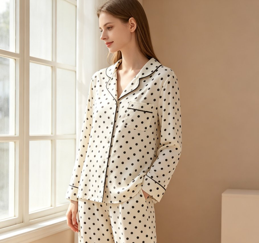 Conjunto de pijamas de manga larga premium, lujo para mujeres, ropa de dormir