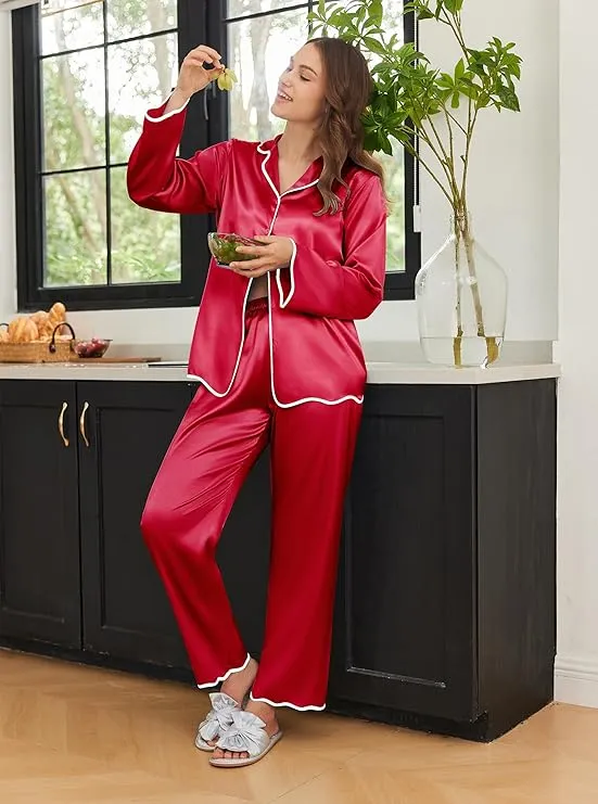 Pijamas largos de seda de alta calidad personalizados con bajo MOQ