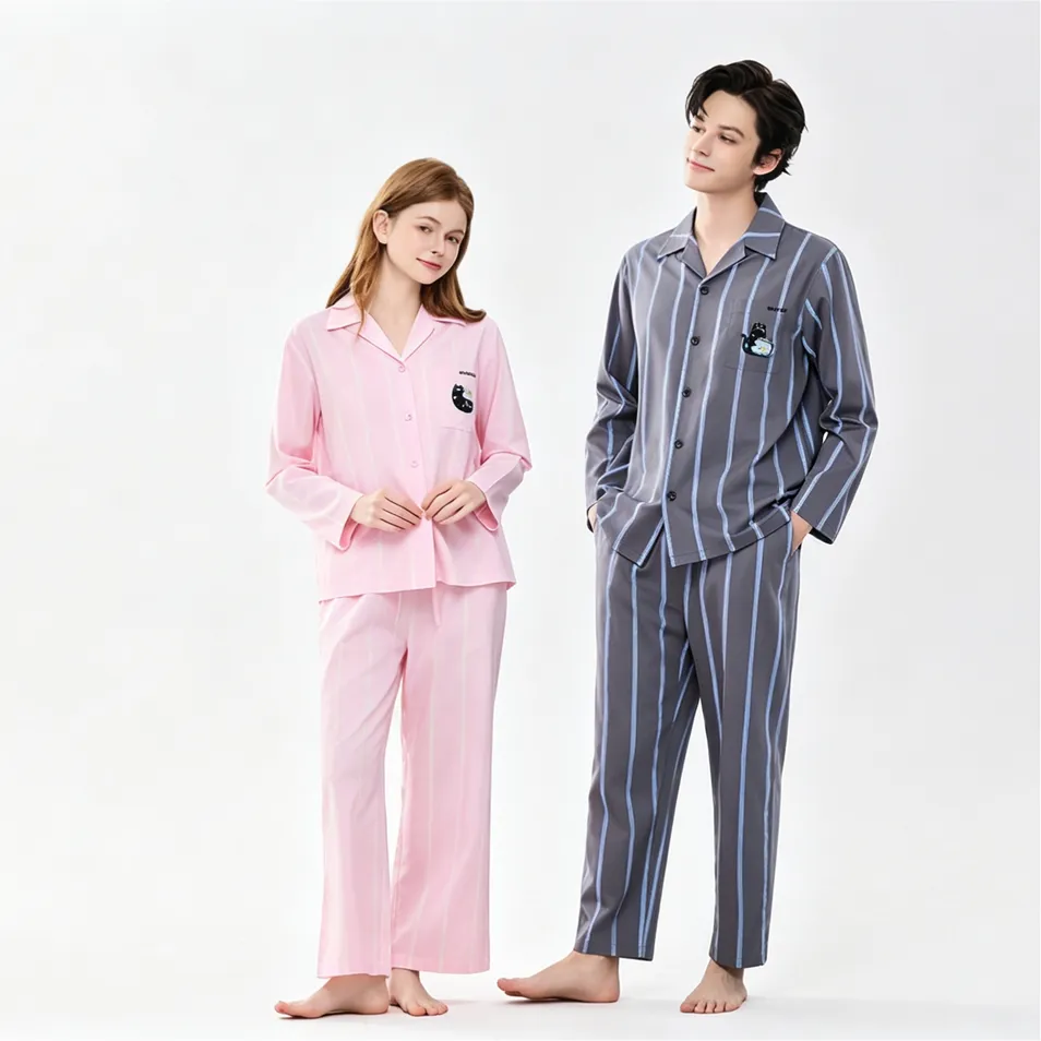 Conjunto de pijama a rayas para pareja de manga larga, ropa de hogar, traje de dos piezas