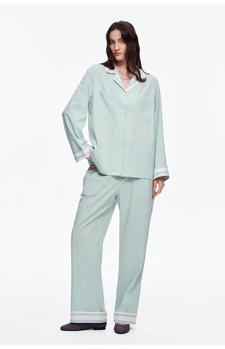 Women Minimalist Solid Breathable Fabric Long Sleeve Casual Antibacterial Loungewear Pajamas Details
