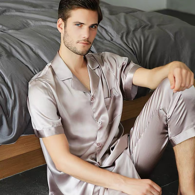 100% Pijama de seda para hombres hecho a medida, lujoso pijama de seda para dormir para hombres